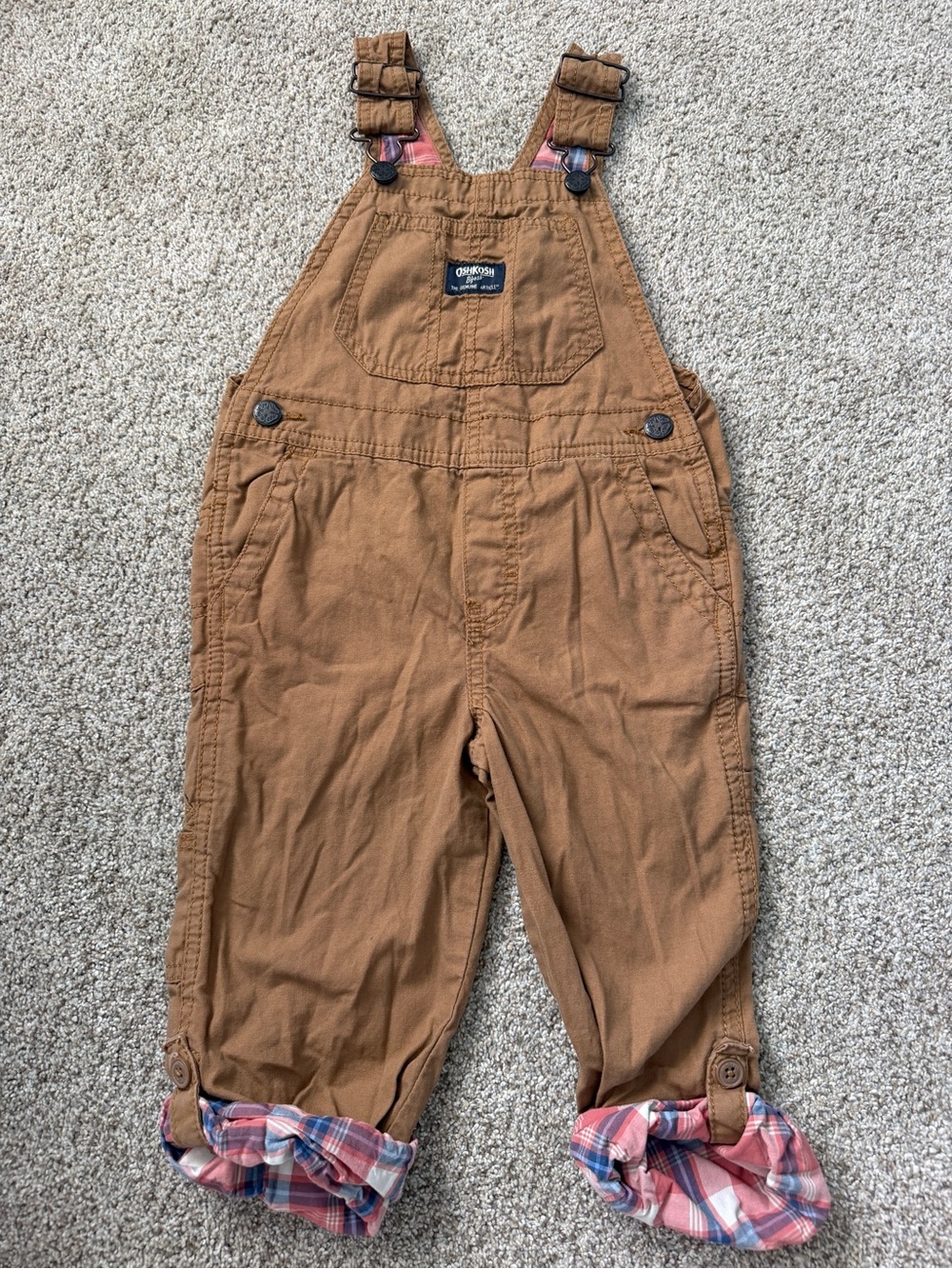 Oshkosh Brown Overalls with plaid lining